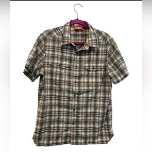 Merrell Men’s‎ Brown Orange Plaid Shirt Sleeve Button Down Shirt Size Medium EUC